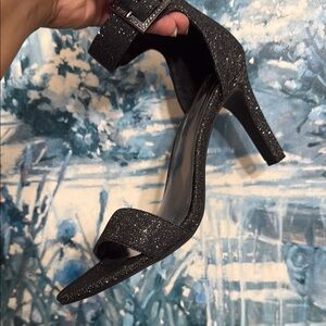 Dunion Elegant Black Glitter Heels